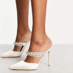 Truffle Pearl & Rhinestone Bridal White Heels